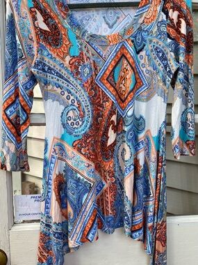 Karen Kane Multicolor Paisley Tunic — Orange, Blue & Teal Accents